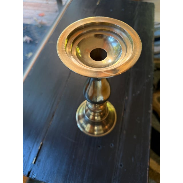 Polished Brass Candlesticks Set of 3 For Sale - Image 9 of 12