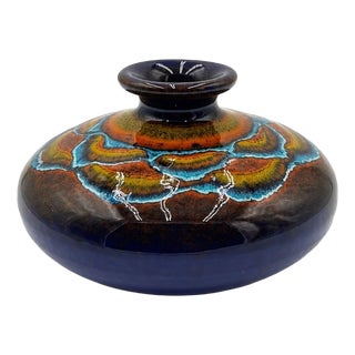 Vintage Polychrome Glazed Ceramic Pebble Vase, 1980s For Sale