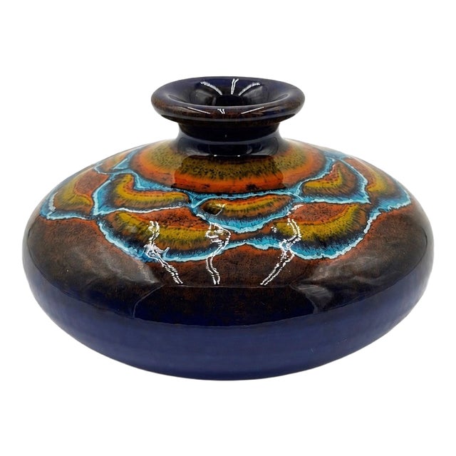 Vintage Polychrome Glazed Ceramic Pebble Vase, 1980s For Sale