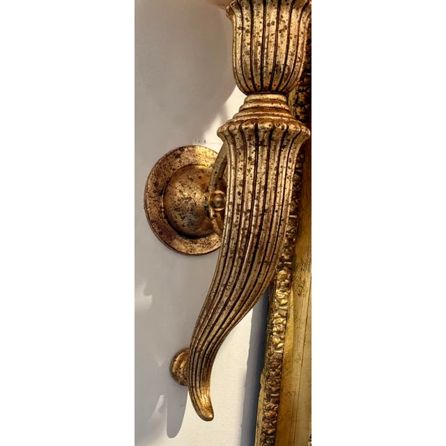 Original retail $3030, traditional Myran Allan Luxury Lighting Neoclassical Bronze and Alabaster Sconces Pair, French gold...