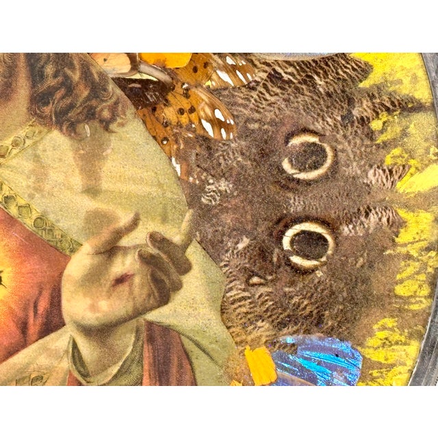 Brazilian Butterfly Wing Morpho Jesus Christ Charger C. 1950s For Sale - Image 6 of 17