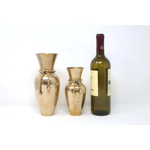 Metal Vintage Brass Rope Vases - Set of 2 For Sale - Image 7 of 8