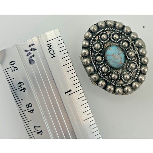 Italian Silverplate Trinket Box With Turquoise Stone For Sale - Image 9 of 10