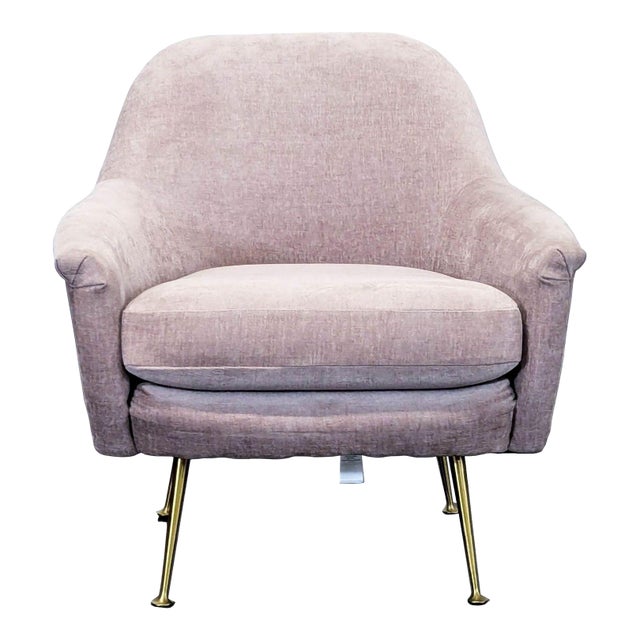 West Elm Phoebe Modern Lounge Chair With Brass Legs - Soft Pink Upholstery For Sale