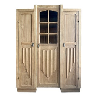 Large Art Deco Asymmetrical Oak Wardrobe, 1920s For Sale