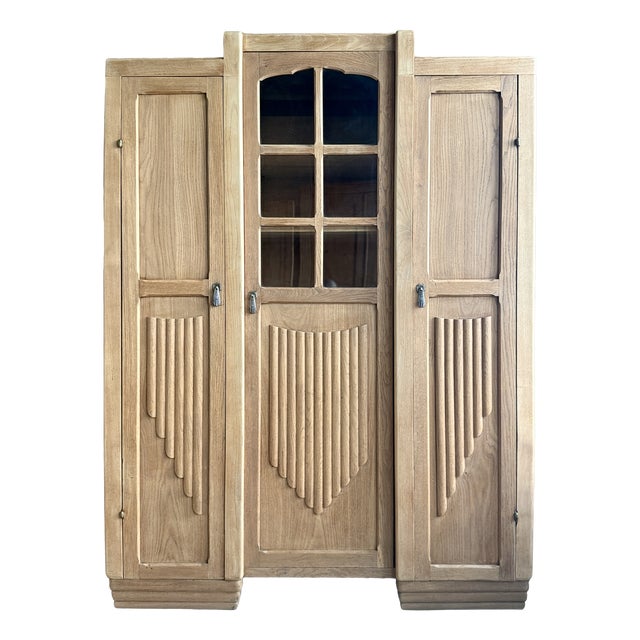 Large Art Deco Asymmetrical Oak Wardrobe, 1920s For Sale