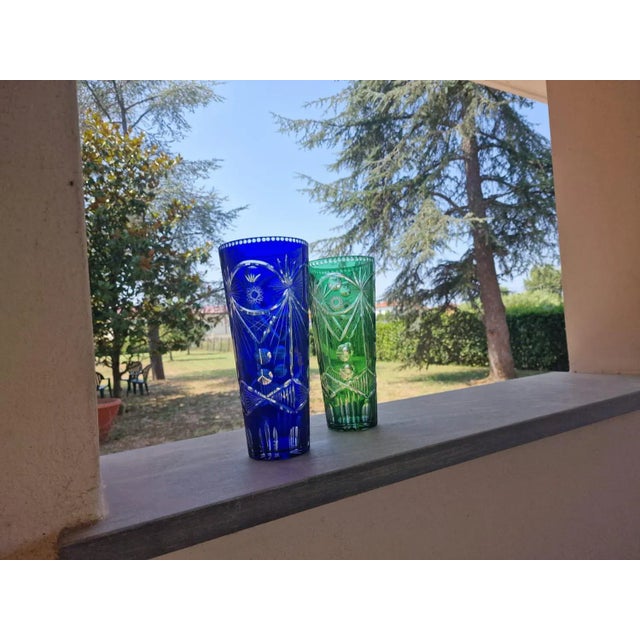 Hand-Engraved Murano Crystal Vases, 1960s, Set of 2 For Sale - Image 6 of 12