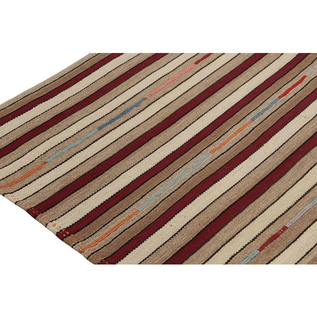 Rug & Kilim Shahsavan Palas Persian Kilim in Red, Beige-Brown Stripes by Rug & Kilim For Sale - Image 4 of 7