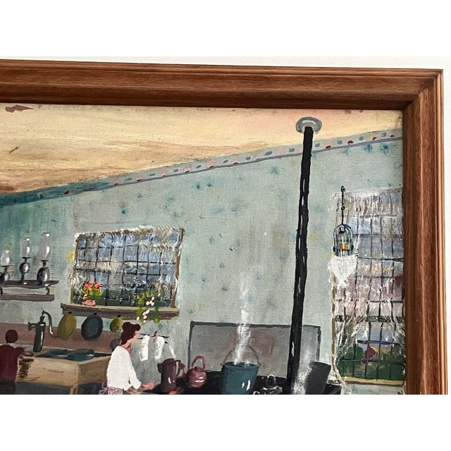 A detailed Americana interior by the self-taught folk artist Mama Mary K., this piece captures the rhythm of rural family...