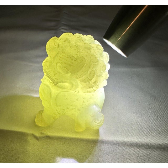 Celadon Vintage Hand-Carved Translucent Celadon Jade Female Guardian Lion (Foo Dog) For Sale - Image 8 of 9