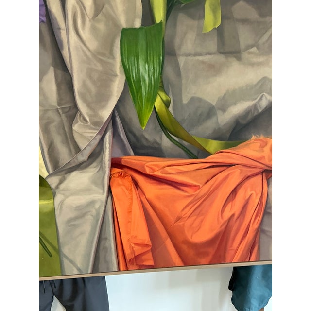 Wood Vintage Monumental Original Oil Painting of Iris For Sale - Image 7 of 12