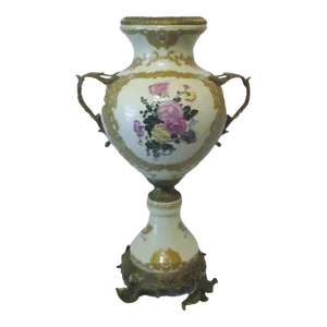 1940s Hand-Painted Porcelain & Gilded Bronze Rococo Style Trophy Vase