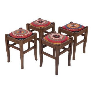 Set of 4 Suzani Covered Bench Handmade Footstool From Anatolian For Sale