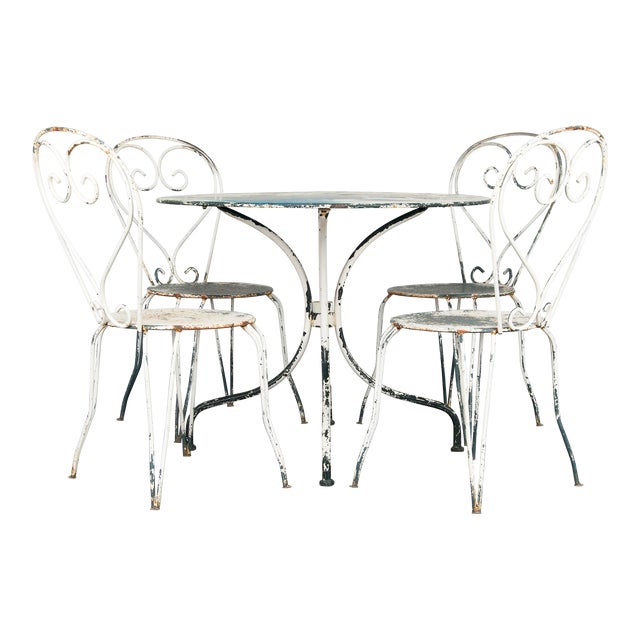 French Provincial Painted Wrought Iron Outdoor Garden Dining Set Set of 5 Chairish