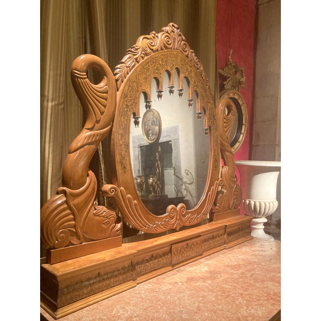 Italian Regency Hand Carved Maple Pier Console or Dressing Table with Mirror For Sale - Image 4 of 14