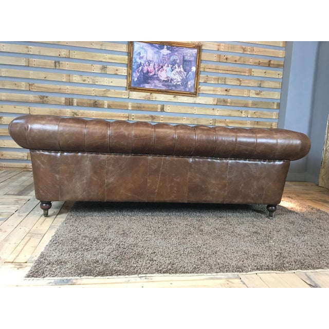 Chesterfield Brown Leather Sofa For Sale - Image 4 of 10
