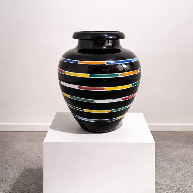 1980s Mid 20th Century Ceramic Vase Black Glazed by Piero Dorazio for Deruta, Italy For Sale - Image 5 of 8