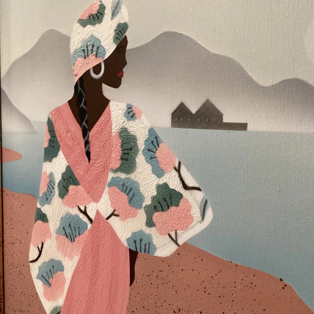 Mid 20th Century Vintage Original African Woman Painting on Canvas Signed by Artist, Framed For Sale In Chicago - Image 6 of 12