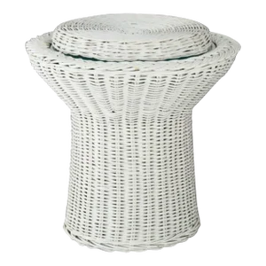 Mid 20th Century White Painted Wicker Round Parlor Table