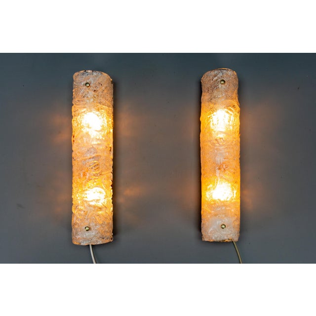 Pair of white clear ice glass vanity sconces, Germany, 1970s. A beautiful pair of thick textured ice glass wall mirror...