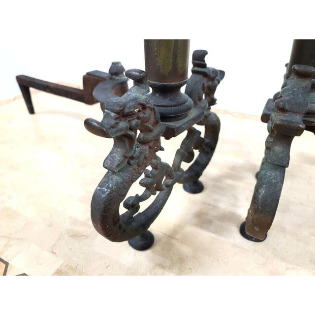 Antique Brass Dragons Fireplace Andirons - a Pair For Sale - Image 11 of 13