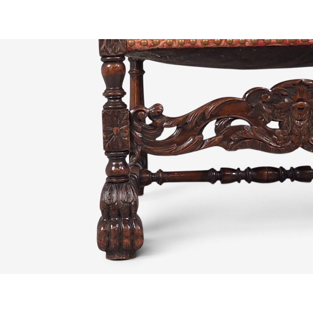 Baroque Style, Large Armchairs, Carved Wood, Red Damask, England, 1920s For Sale - Image 12 of 16