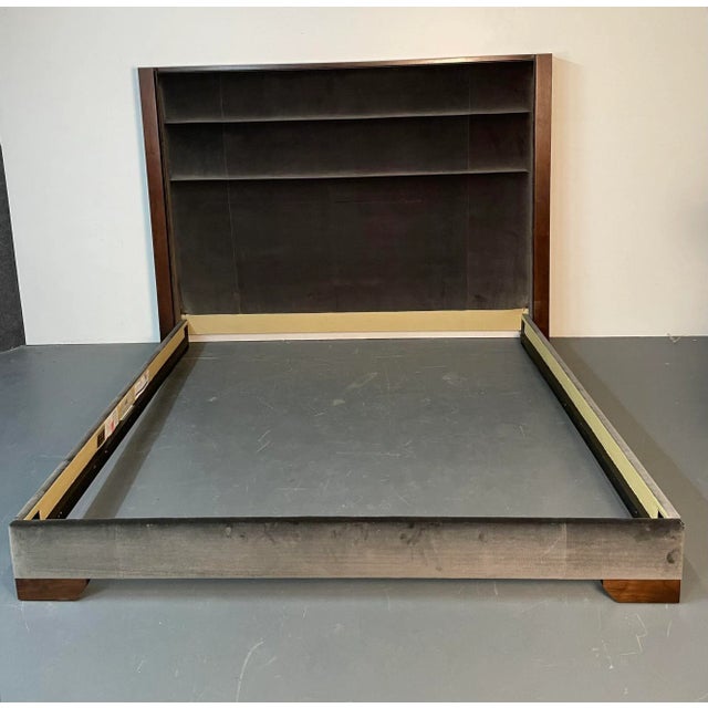 American Thom Filicia, Modern King Size Bed Frame, Low Profile, Upholstery, Walnut For Sale - Image 3 of 8
