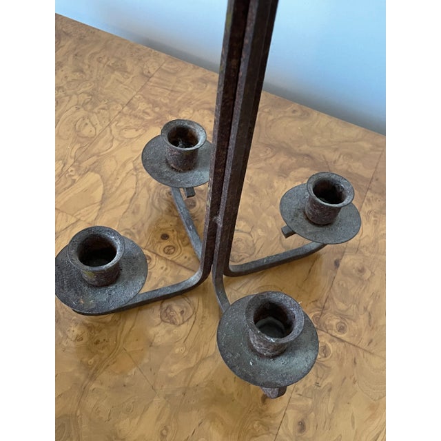 American Modernist Patinated Wrought Iron Candelbra For Sale In Philadelphia - Image 6 of 7