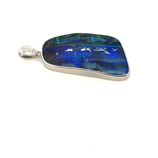 Platinum Large Boulder Opal & Diamond Heavy Pendant For Sale - Image 9 of 9