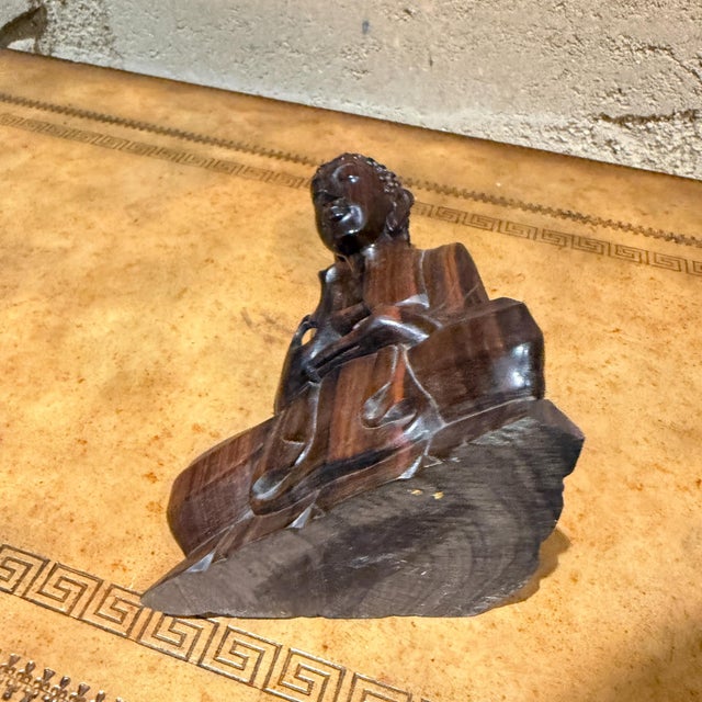 Hand-Carved Wooden Buddha Meditation Statue Folk Art For Sale - Image 11 of 13