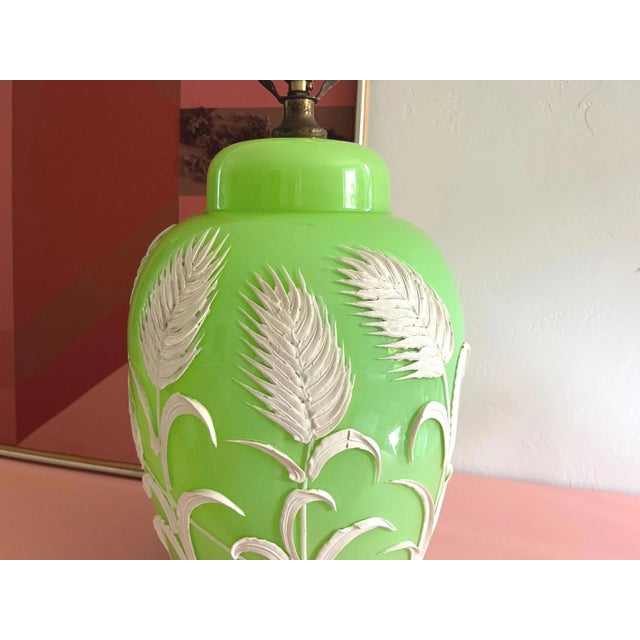 Gabriella Crespi 1970s Green Palm Ginger Lamp & Shade For Sale - Image 4 of 18