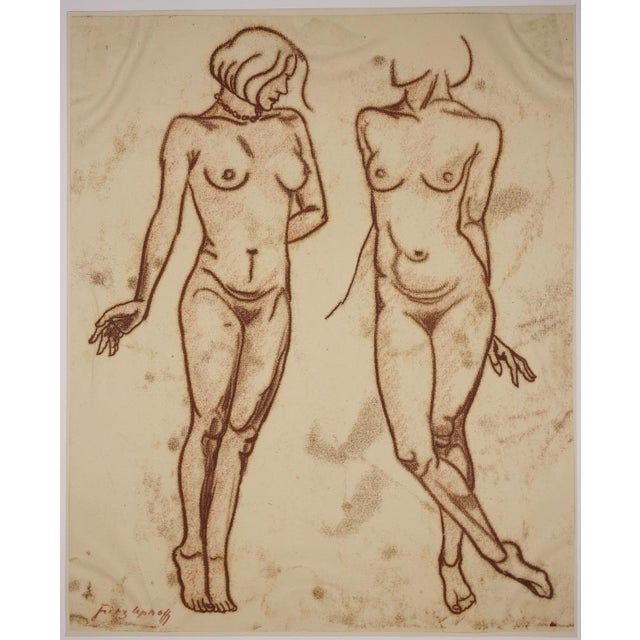 Fritz Uphoff, Two Female Nudes, 1930, Red Chalk Drawing For Sale - Image 4 of 7