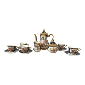 Vintage Satsuma Moriage Blue & Gold Floral Tea Set. 15 Piece Set