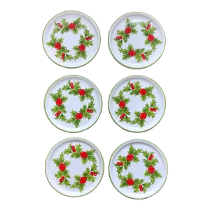 Vintage Porcelain Holly Coasters for the Christmas Holidays From Brazil- Set of 6