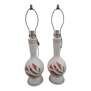 Mid Century Lamps, Orange, Gold - A Pair
