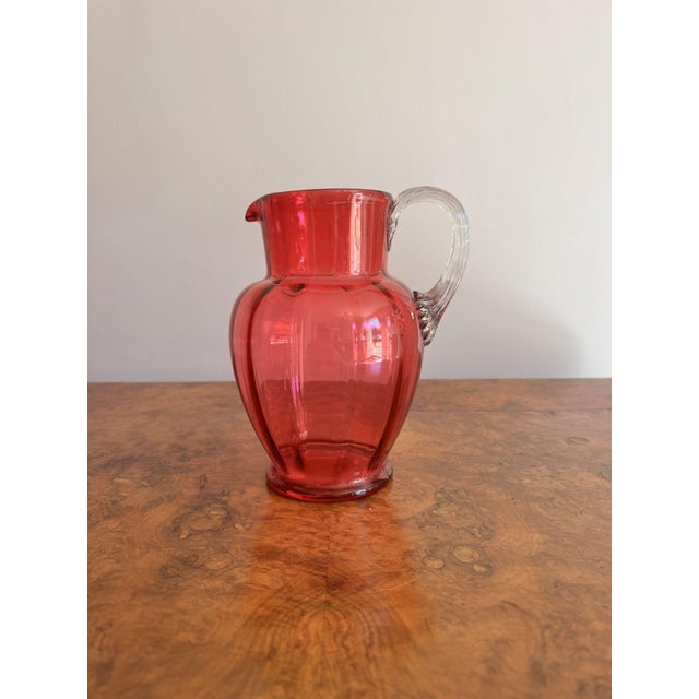 Antique Victorian Cranberry Glass Jug, 1860 For Sale - Image 4 of 6
