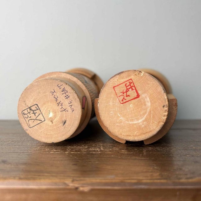 Vintge Japanese Kokeshi Figurines by Tomio Ishida, 1970s, Set of 2 For Sale - Image 9 of 11