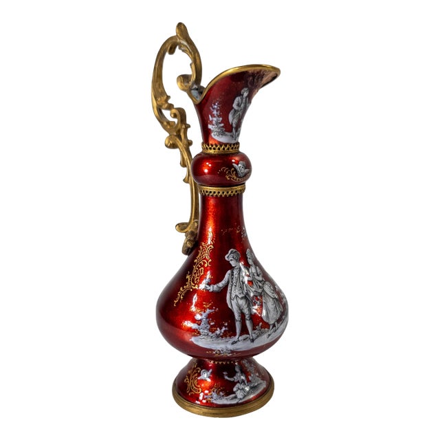 Early 20th Century French Red Limoges Enamel Miniature Ewer or Pitcher For Sale