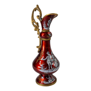Early 20th Century French Red Limoges Enamel Miniature Ewer or Pitcher