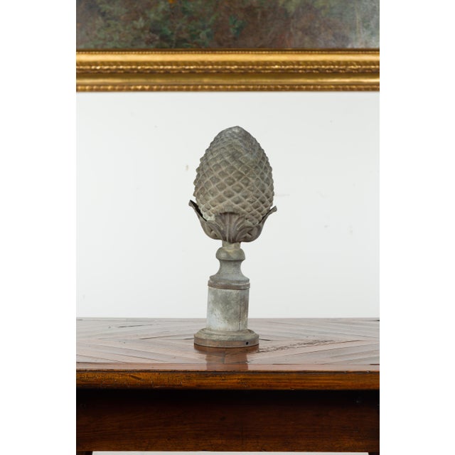 French Turn of the Century 1900s Zinc Pinecone Fragment with Acanthus Leaves For Sale In Atlanta - Image 6 of 12
