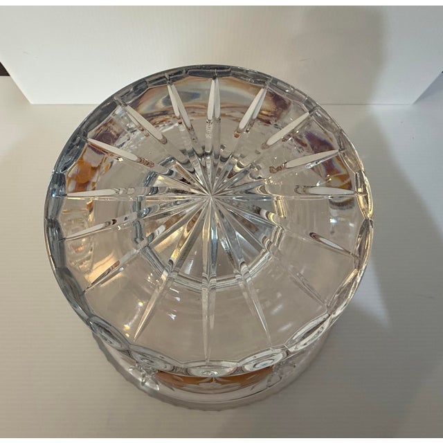 Glass Vintage Polish Julia Cut Crystal Amber Overlay Footed Centerpiece Bowl For Sale - Image 7 of 9