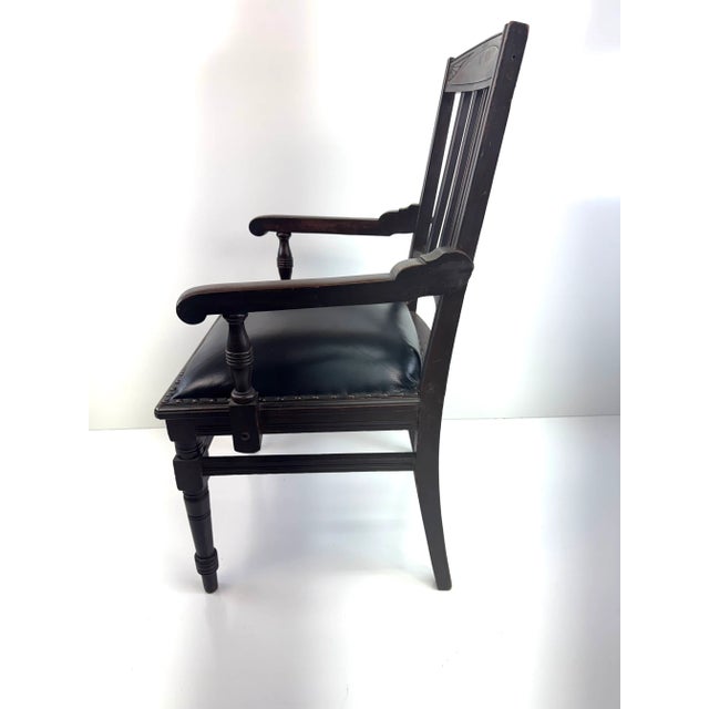 Vintage Black Leather and Wood Library Chair With Nailhead Trim For Sale - Image 15 of 16