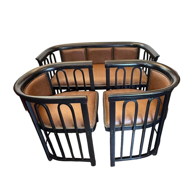 Elegant Vienna Secession bentwood salon suite attributed to a design by Josef Hoffmann and closely related to documented...