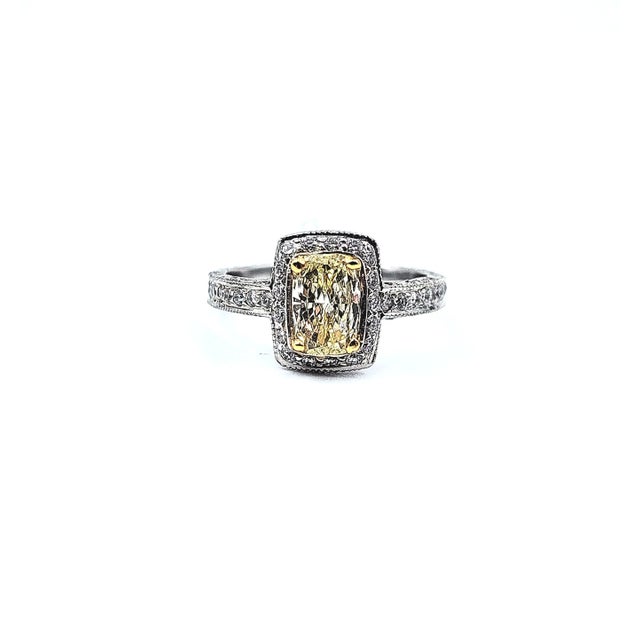 0.74 Ct Gia Certified Natural Yellow Diamond Ring Size 5.75 For Sale - Image 9 of 10