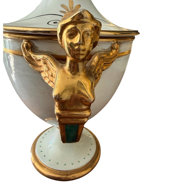 Vintage Ugo Zaccagnini Italian Neoclassical Urns With Faux Malachite Cartouches - A Pair For Sale - Image 10 of 15