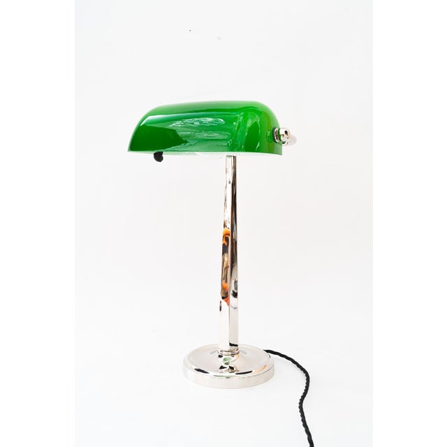 Art deco nickel-plated banker table lamp vienna around 1920s New nickel-plated European Plug (up to 250V).The wiring of...