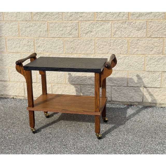 Brutalist Late 20th Century Brutalist Walnut Bar Cart on Wheels For Sale - Image 3 of 10