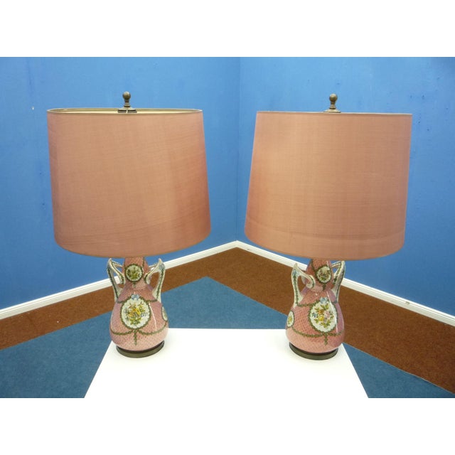 Mid-Century Modern Italian Ceramic & Brass Table Lamps, 1950s, Set of 2, Set of 2 For Sale - Image 3 of 17