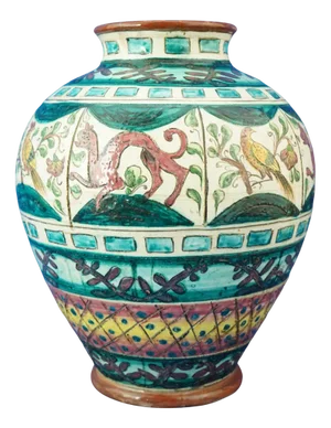 20th Century Large Scratched Majolicated Ceramic Vase with Animals from the Faci Factory, Civita Castellana, Italy, 1920s