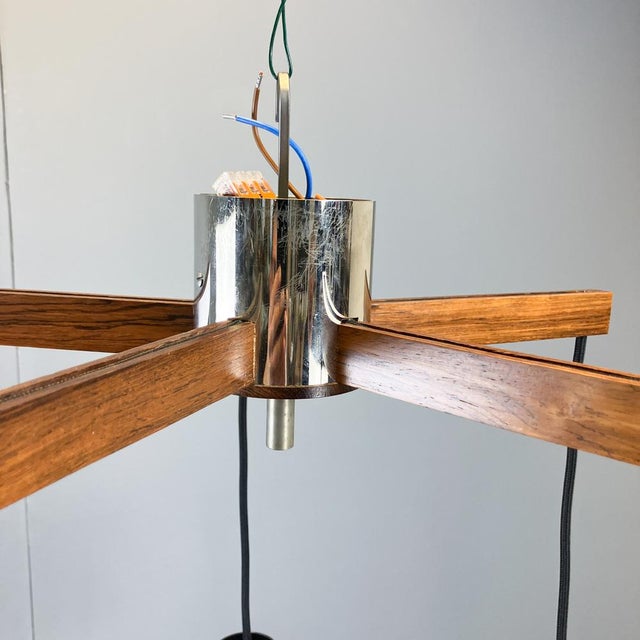 5-Light Cascade Lamp in Rosewood and Chrome with Textured Glass Shades, 1960s For Sale - Image 10 of 12